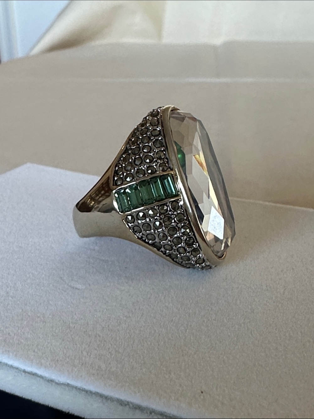 AKKAD Silver-Tone Blue Abalone Crystal Statement Ring - Picture 8 of 13